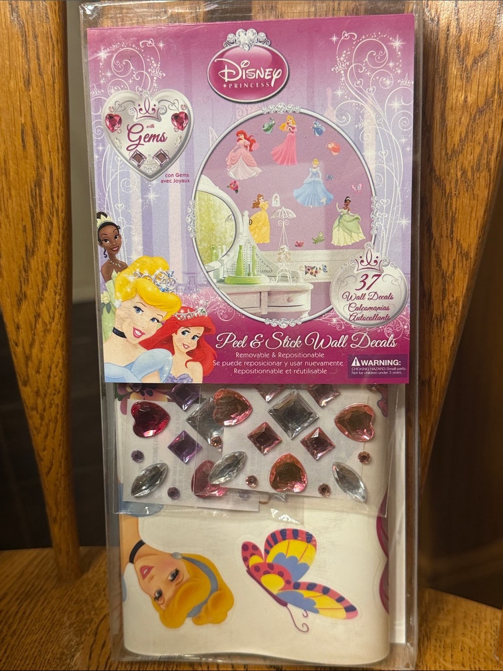 Disney Princess Peel & Stick Wall Decals with Pink and Purple Gems